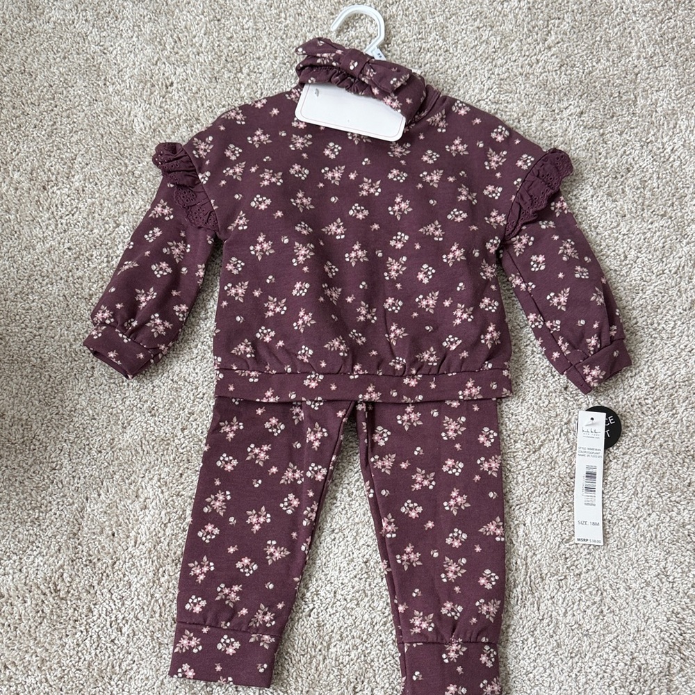 Maroon Floral Ruffle Two-Piece Set
